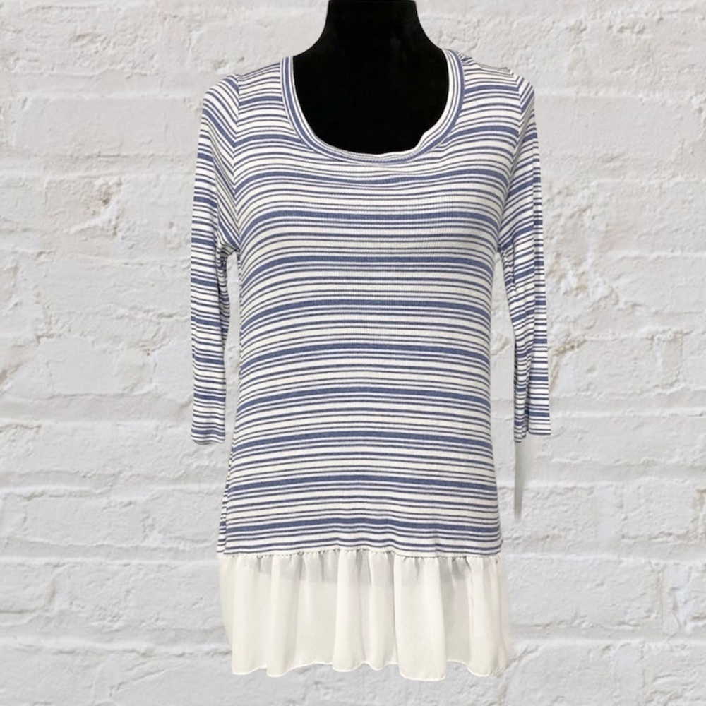 FRANCESCA’S Blue Rain striped top bottom ruffle